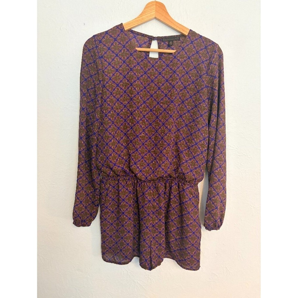 Lucca Couture Romper Shorts Split Back Purple Base Boho Chic Long Sleeve Artsy